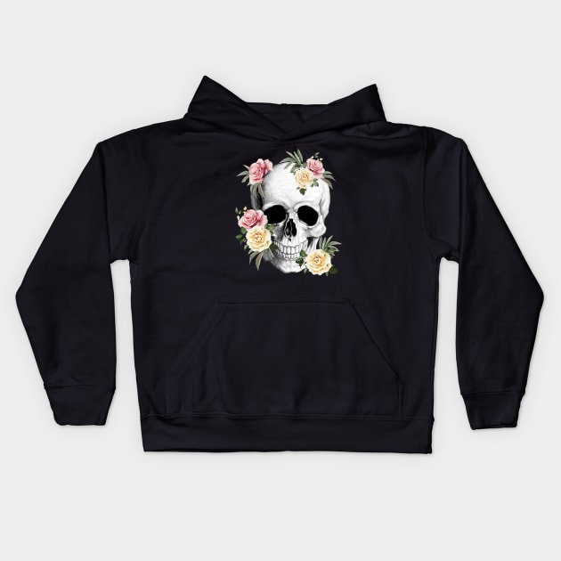 Tribe Skull With roses Kids Hoodie by Collagedream